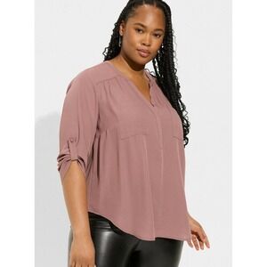 Torrid Blouse 1X Harper Pullover 3/4 Sleeve Sheer Flowy Pastel Pink Office Chic